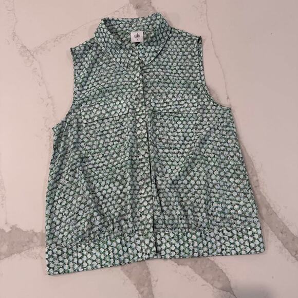Cabi Sleeveless Button Up Collared Blouse Women's Small Sea Glass Shimmer Green - Picture 1 of 7